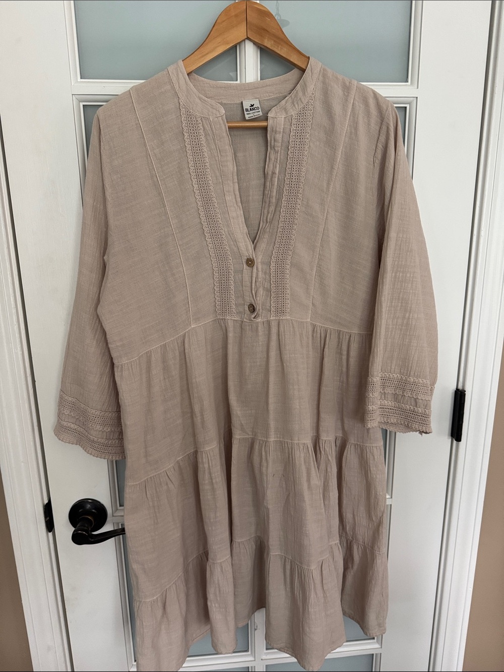 Blank NYC Beige Tiered Gauze Mini Tiered Dress